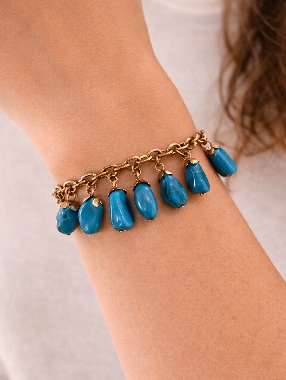 3/$30 Cowboy Core Faux Turquoise Bauble Chain Western Bracelet